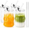 Taurion Set di bicchieri da 530 ml, in vetro trasparente, con coperchio e cannucce in vetro, vintage, set da 4 pezzi, per caffè freddo, matcha, cocktail, longdrinks