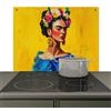 KitchenYeah© Pannelli Paraschizzi x Cucina Lastra Alzatina Paraspruzzi | 78x52 cm - Pannello Cucine, Para Schizzi Per Piano Cottura Frida Kahlo - Donna - Giallo - Blu - Fiori
