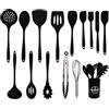 Scinouakpy Set Utensili Cucina, 15 Pezzi, Utensili da Cucina in Silicone con Supporto, Mestoli Cucina per Pentole Antiaderenti, Spatola Silicone, Frusta, Lavabile in lavastoviglie, Senza BPA, Nero