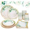 QIFU Stoviglie per Feste di Verdi - 96 Pezzi Stoviglie Tema Verde Salvia Oro Inclusi Piatti Carta Tovaglioli Bicchieri, Piatti e Bicchieri Eleganti per Feste di Compleanno, Decorazioni Feste 24 Ospiti