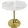 FATIVO Tavolo Rotondo da Pranzo Marmo Bianco: 76x76cm per Cucina, Soggiorno, Giardino, Bar, Caffetteria - Moderno Antigraffio Scandinavo Con Telaio in Metallo Dorato