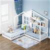Trdlpyn Letto Casetta per Bambini 90x200 (140x70 cm) con Testiera Contenitore, Montessori Letto a Terra con Rete a doghe, Struttura letto in Legno Massiccio, letto Piazza e Mezza per Bambini, Bianco