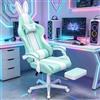 Verdego Sedia Gaming Massaggiante, Sedia da Gaming Orecchie da Coniglio | con Poggiapiedi, Cuscino Lombare Massaggio, Poggiatesta, Regolabile 90-135°, Pelle Sintetica, Supporto peso 115 kg, Verde