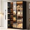 Yrxin Armadio multiuso, vetrina con porta in vetro e LED, con estrazione laterale, armadio a rotelle - Mobile alto in stile francese, libreria, vetrina, armadietto da bagno, armadio per sala da pranzo (nero