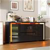 FOERPL Credenza da sala da pranzo nera con LED, moderna bahut sala da pranzo con 4 ante e 2 cassetti credenza basso mobili di stoccaggio cassettiera basso con cassetto per cucina corridoio soggiorno