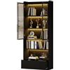 KecDuey Vetrina in vetro 80 x 34 x 180 cm, armadietto alto con 1 cassetto e ante in vetro, vetrina alta con LED e partizione aperta, scaffale per armadio, vetrina con ante in vetro (nero)