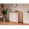 Meyvaser.com Ecommerce Company Mauvella - Cassettiera a 3 cassetti, beige, 80 x 34,4 x 81 cm, con cassettiera moderna per camera da letto, realizzata in melammina resistente, design elegante e