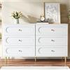 Easexcy Credenza con 6 cassetti, ovale, piedini in metallo, armadio moderno per soggiorno, 120 x 40 x 75 cm (lunghezza x larghezza x altezza) (bianco)