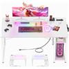 iSunirm Scrivania Gaming 120x50 cm con Luci LED e Prese Integrate, Scrivania PC con Supporto Monitor Ergonomico, Tavolo Computer Stabile per Studio e Ufficio, Postazione Gaming - Bianco