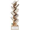 COSTWAY Libreria ad Albero in Legno, Scaffale a 10 Ripiani con Cassetto, Portaoggetti Autoportante per Soggiorno, Studio e Ufficio, 38 x 20 x 150 cm (Naturale)