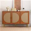 Sweiko Credenza con 3 ante decorate in rattan e maniglie in metallo, comò con gambe in metallo dorato, armadietto per camera da letto, soggiorno, ufficio