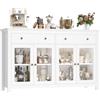 FirFurd Credenza Cucina 140cm con 4 Ante in Vetro e 2 Cassetti Bianco