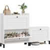 AOGLLATI Scarpiera Salvaspazio Slim con 3 Ante a Ribalta, Intercambiabili | Divisorio Regolabile Mobile Scarpiera Bianco per Ingresso, Armadio Portascarpe Compatto in Legno 141x30x90cm