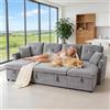Luscriate Divano angolare con cassettiera e funzione sonno, divano letto con cassettone e spazio extra grande, a forma di U - Divano per soggiorno/camera da letto, grande divano (grigio, 4 posti)