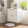 MIOOSUT Comodino con 2 cassetti, comodino da letto, set di 2, base in metallo, tavolino per soggiorno, camera da letto, comodino con maniche e gambe in colore oro, 40 x 40 x 55 cm (bianco, 40 x 40 x 55 cm)
