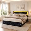 BRILVERDE Letto imbottito 160x200 cm con Contenitore idraulico, Letto matrimoniale a LED, Funzionale con testiera, Struttura letto con rete a doghe, Velluto (Nero, 160 x 200 cm)