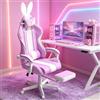 Verdego Sedia Gaming Massaggiante, Sedia da Gaming Orecchie da Coniglio | con Poggiapiedi, Cuscino Lombare Massaggio, Poggiatesta, Regolabile 90-135°, Pelle Sintetica, Supporto peso 115 kg, Viola