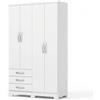 Befara Armadio Quattro Ante Tre CASSETTI Olinda, Bianco, Armadio 200 x 121 x 46,5 cm, 4 Ante e 3 cassetti
