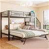 Soweiz Letto a castello, 90 x 200 cm, 180 x 200 cm, struttura in ferro, design multifunzionale letto estraibile, borsa in tessuto, strutture per scale con spazio di archiviazione, senza materasso