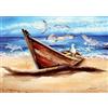 Ulmer Puzzleschmiede - Puzzle Driftwood - Pittura di paesaggio al mare: una vecchia barca e uccelli di mare sulla spiaggia
