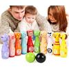 WSNDM Giocattoli Di Legno Da Bowling, Palle Da Bowling Con 10 Diversi Modelli Animali e Numeri, 3 Palle, Bowling Set Per Esterno Interno Giochi Giocattoli, Giochi Bambini