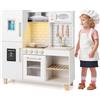 HOMASIS Cucina Giocattolo per Bambini in Legno, Cucina Bambina con Macchina per Fare Gelati, Set da Cucinetta con Luci e Suoni per Bambini dai 3+ Anni, 92x30x98cm (Bianco)