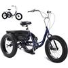 Generic Bicicletta cruiser a 3 ruote per adulti con pneumatici larghi, 20''x4'', 7 velocità, con ampio cestino portaoggetti, blu, ideale per uomo e donna, per la casa, le vacanze e le gite.