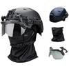 cuguoe Kit casco da equitazione tattico con occhiali e passamontagna in ABS | Casco in ABS regolabile, imbottitura in memory foam, occhiali, maschera in seta di ghiaccio for l'allenamento di guida.