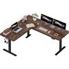 JUMMICO Scrivania angolare regolabile in altezza con 3 altezze di archiviazione, 160 x 140 cm, a forma di L, scrivania regolabile in altezza, con canalina per cavi e 2 ganci, scrivania ergonomica per