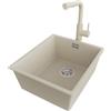 PRIMAGRAN Lavandino da Cucina al Mobile 45cm + Rubinetto, 41x47cm | Set: Rubinetto BW3010 + Kit di scarico + Lavello in Granito a 1 Vasca - London Slim, Beige