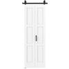 HOMCOM Porta Scorrevole Bi-fold Muro 71.2x213.4cm, Maniglia | Binario Silenzioso Acciaio, Guida, Ruote, Porta da Interno Stile Rustica, MDF e Legno Pino, Impermeabile, per Cucina, Bagno
