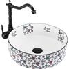 Rea - Lavabo Da Appoggio Stefania Fiori In Ceramica,Bianco, Motivo, Rotondo 36X36X12cm