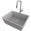 PRIMAGRAN Lavandino sottotop al Mobile 60cm + Rubinetto, 56x44cm | Set: Rubinetto BW9070 + Kit di scarico + Lavello in Granito a 1 Vasca - Venezia Easy, Grigio