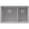 PRIMAGRAN Lavello sottotop al Mobile 80cm + Kit di scarico, 76x47cm | Set: Kit di scarico (sifone, piletta, troppopieno) + Lavandino in Granito a 2 vasche - Prague Duo Level, Grigio
