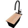 PRIMAGRAN Lavandino da Cucina al Mobile 25cm + Rubinetto, 23x50cm | Set: Rubinetto BW9010 + Kit di scarico + Tagliere + Lavello in Granito a 1 Vasca - Riga, Tutto Nero
