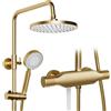 OihPaw Colonna Doccia, Set Colonna Doccia 3 in 1 Oro Spazzolato Retrò Bagno