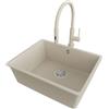 PRIMAGRAN Lavandino sottotop al Mobile 60cm + Rubinetto, 56x44cm | Set: Rubinetto BW6030 + Kit di scarico + Lavello in Granito a 1 Vasca - Venezia Easy, Beige