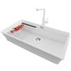 PRIMAGRAN Lavandino sottotop al Mobile 90cm + Rubinetto, 86x47cm | Set: Rubinetto BW3010 + Kit di scarico + Scolapasta avvolgibile + Lavello in Granito a 1 Vasca - Prague 90 Level, Bianco