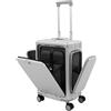 chennnls Valigia per bagaglio a mano, 20 pollici, valigetta da viaggio, apertura a 3 scomparti, porta USB, serratura a combinazione, porta bevande, 4 rotoli, PC (Argento)