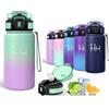 Motswedi Borraccia Termica 500ml, Acciaio Inox, Bottiglia Termica, a Prova di Perdite, Borracce Termiche, 6 cannucce, Freddo 24h Caldo 12h, per Sport, Palestra, Ciclismo, Verde & Viola