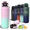 Motswedi Borraccia Termica 750ml, Acciaio Inox, Bottiglia Termica, a Prova di Perdite, Borracce Termiche, 6 cannucce, Freddo 24h Caldo 12h, per Sport, Palestra, Ciclismo, Rosa & Verde
