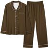 Generisch Pigiama da donna in raso, a maniche lunghe, in tinta unita, dolce, 2 pezzi, traspirante, casual, leggero, comodo, traspirante, O marrone, S