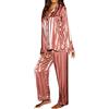 Generisch Pigiama in raso da donna a righe, lungo con bottoni, in seta, con tasche, elastico, morbido, 2 pezzi, biancheria da notte con scollo a V, set invernale per la casa, O Rosa Caldo, XL