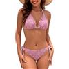 Aunribor Bikini Donna Halter Triangolo Costume da Bagno in Tessuto Jacquard | Lacci regolabili, Vita bassa, Morbide coppe rimovibili, Fibbia dorata, Vacanze e spiaggia, Costumi sexy 2 pezzi