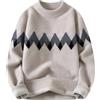 Generisch Maglione da uomo all'uncinetto, maglione invernale, maglione in lana, oversize, maglione lungo autunno a quadri, senza cappuccio, vintage, collo geometrico