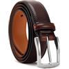 YOORAN Cintura da uomo, in pelle, larghezza 33 mm, adatta per jeans e tute, lunghezza accorciabile