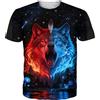 Fanient T-Shirt da Uomo e da Donna Maglietta Unisex con Stampa 3D e Motivo Lupo Rosso e Blu da Jogging Allaperto da Corsa L