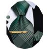 YourTies Set di cravatte da uomo con motivo cachemire floreale, in seta, fazzoletto quadrato e gemelli per matrimonio, feste, affari, Plaid verde., One Size