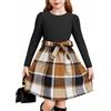 Arshiner Vestito a Maniche Lunghe a Sbuffo per Bambina Abiti da Ragazza Vestitos Girocollo Bambina Abito da Principessa per la Festa Autunno Inverno, Nero/Marrone a Quadri, Taglia 120, 5-6 Anni