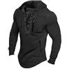 Generisch Felpa da uomo con cappuccio, vintage, stile vichingo, per uomo, medievale, abbigliamento tradizionale, vestibilità normale, tinta unita, comoda e morbida, Q nero., 3XL